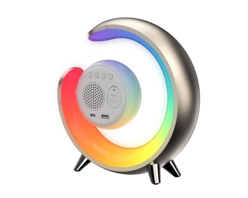 LED noční lampička, budík Immax PEACOCK s hodinami, RGB světlem a USB portem, zlatá
